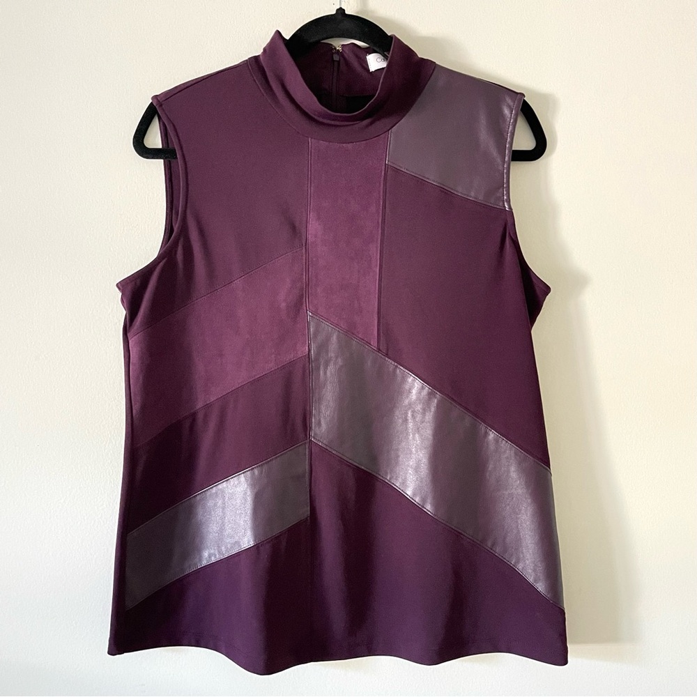 Calvin Klein Purple/Aubergine Mock Neck Sleeveless Patchwork Top Size US L